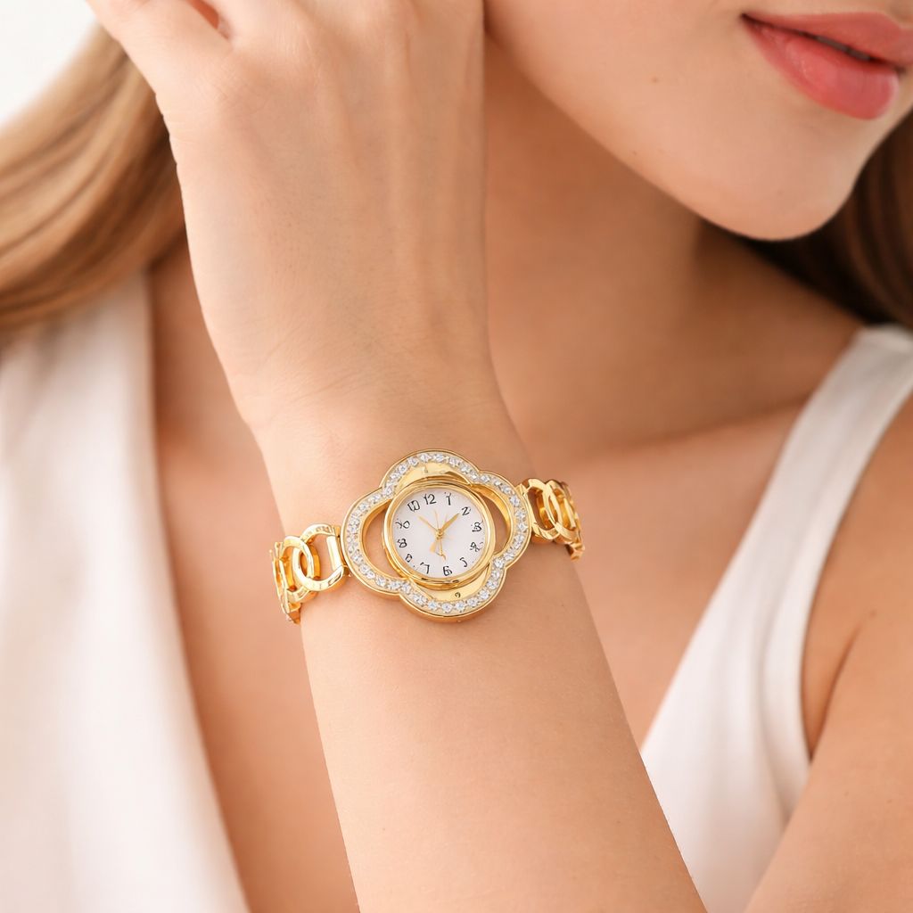petal halo crystal bangle watch