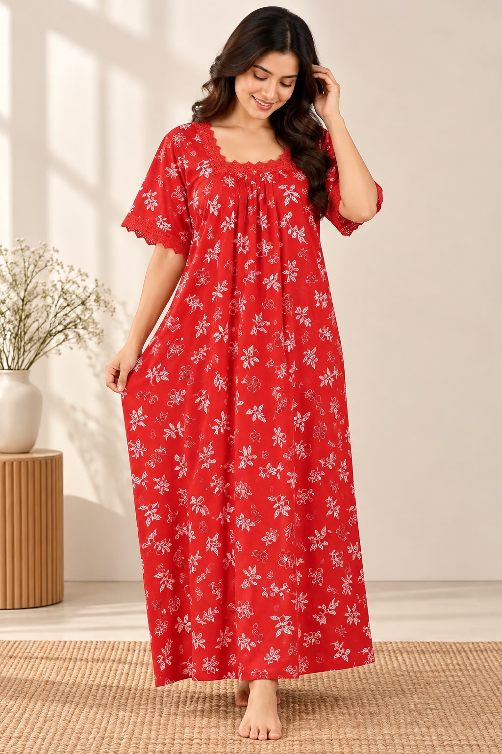 Red Floral Printed Maxi Dress for Women