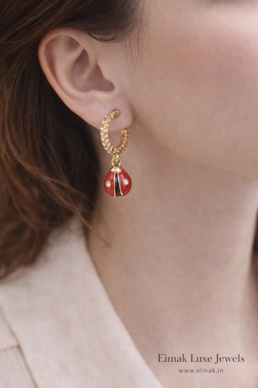  Red Bug Hoop Earring
