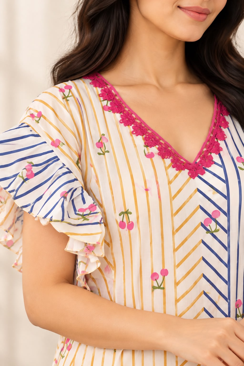 Bloom Stripe Ruffle White Multicolour Striped Maxi