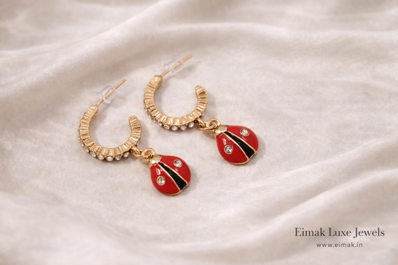  Red Bug Hoop Earring