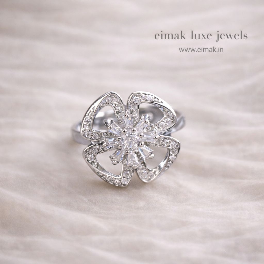 Crystal Bloom Adjustable Silver Ring
