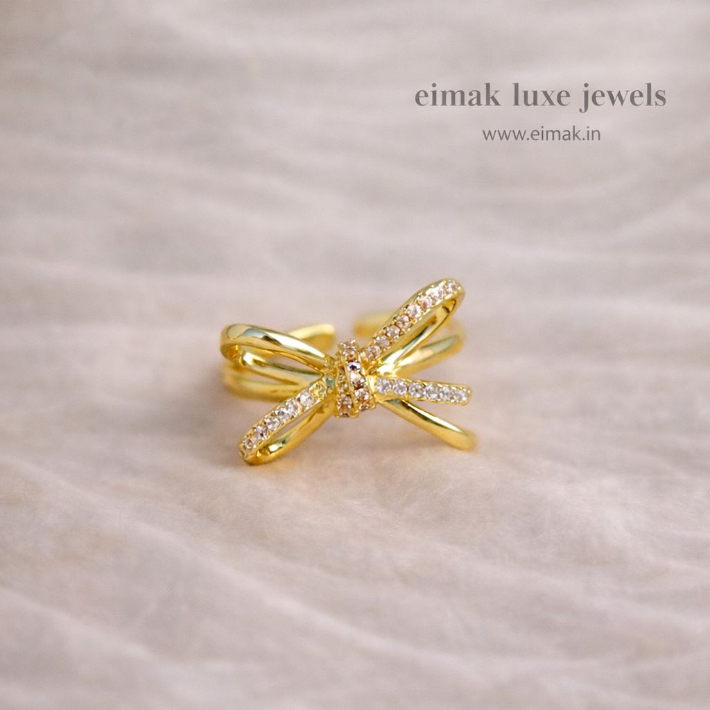 Eimak Bloom Bow Adjustable Diamond Ring – Gold Finish