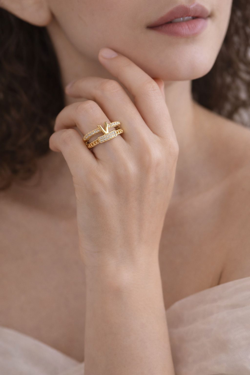 Eimak V-Line Adjustable Diamond Ring – Gold Finish