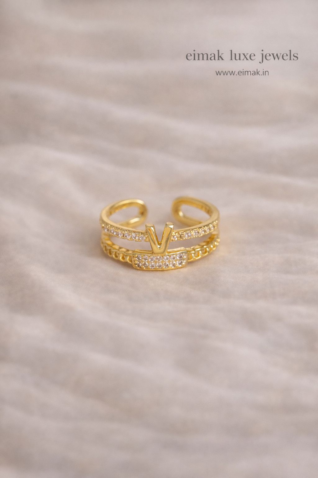 Eimak V-Line Adjustable Diamond Ring – Gold Finish