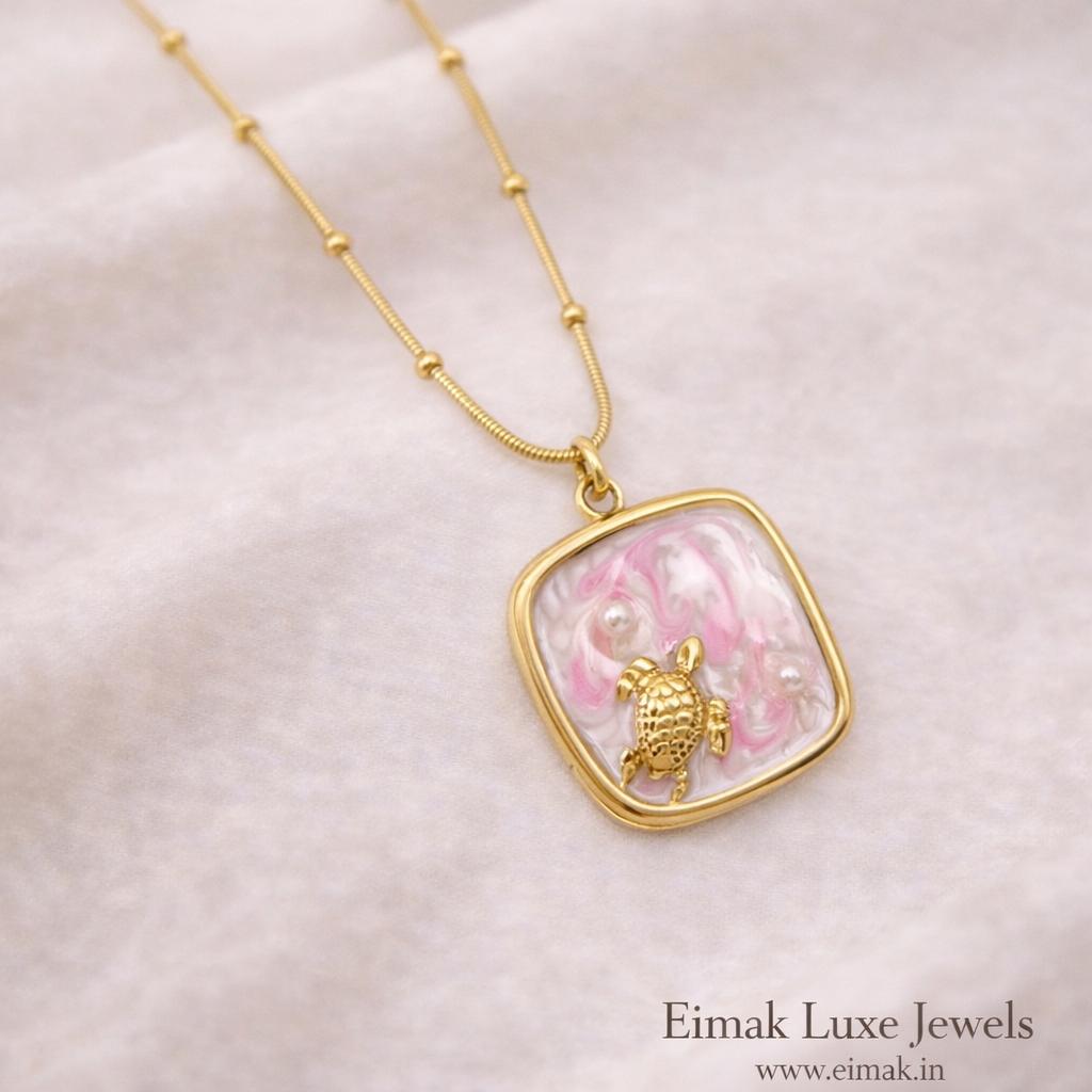 Pink Turtle Charm Pendant Chain