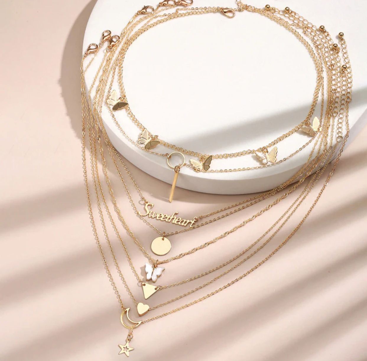 Gold-Plated Gold-Toned Pack of 8 Layered Necklace
