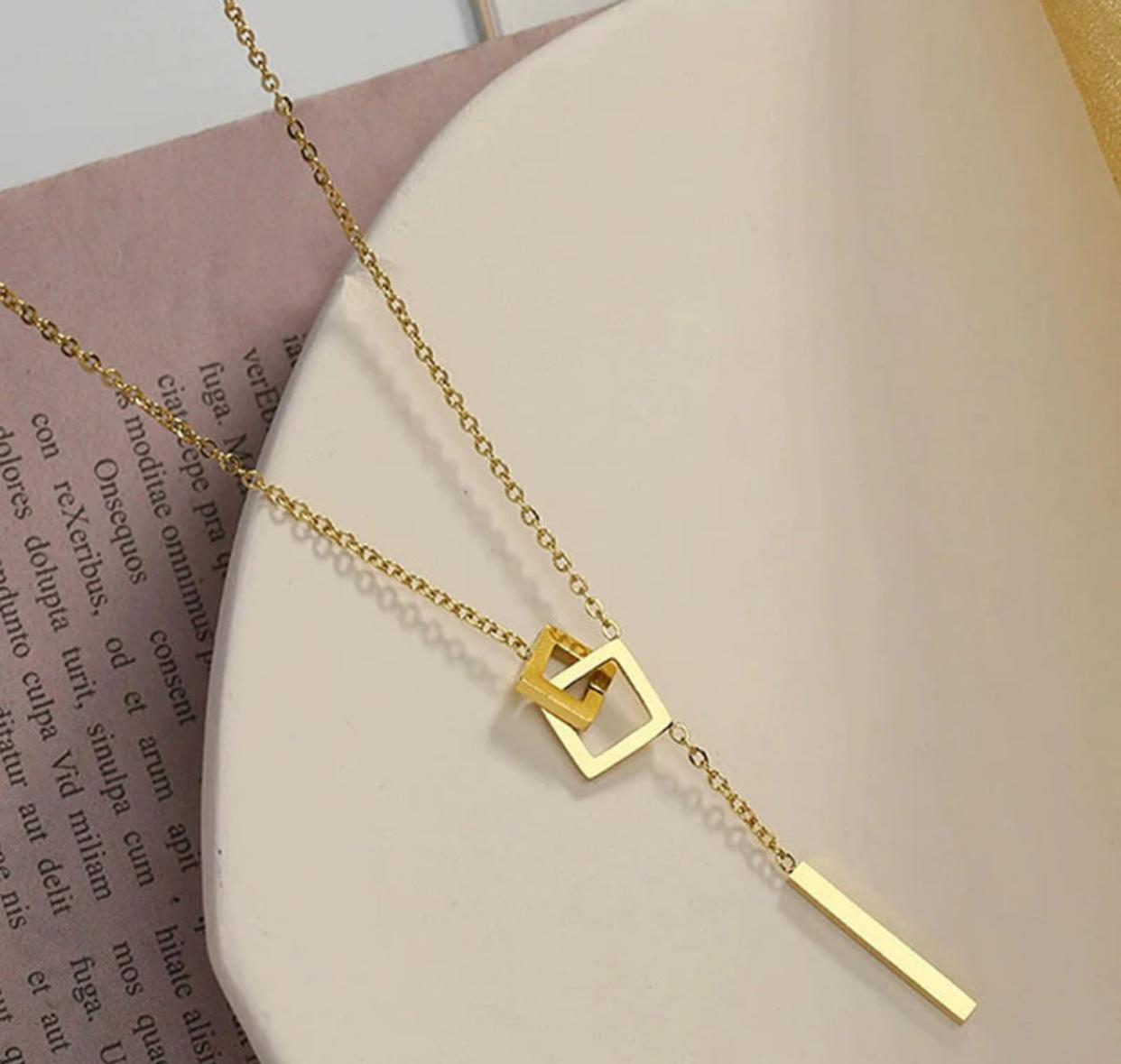 Geometric Drop Bar Pendant Necklace