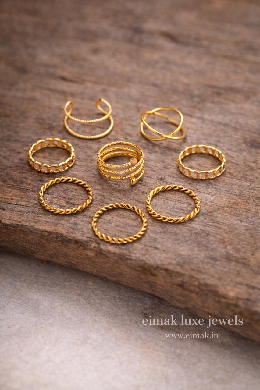 Eimak Golden Stacks Ring Set (8 Pieces)