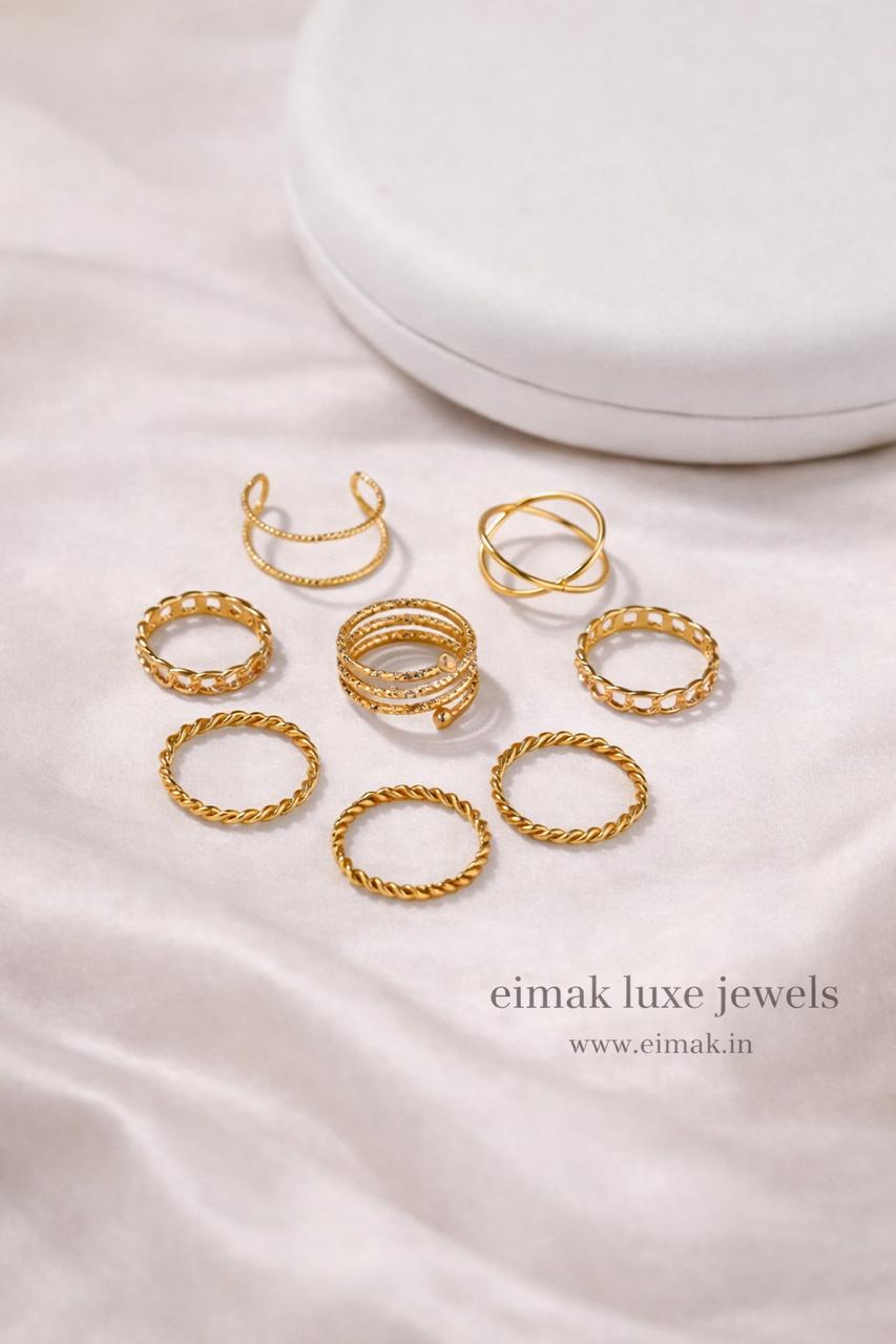 Eimak Golden Stacks Ring Set (8 Pieces)
