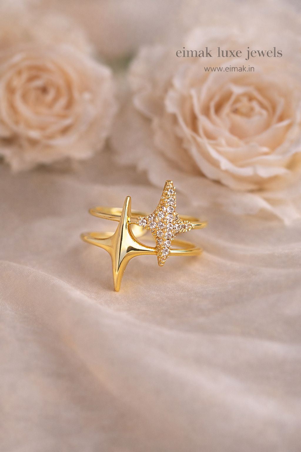 Eimak Starflare Adjustable Diamond Ring – Gold Finish