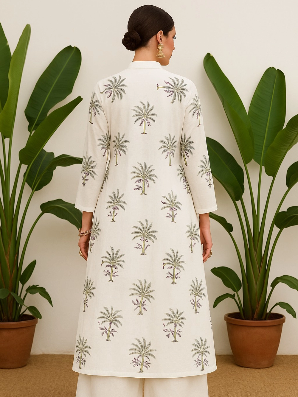 Ivory A-Line Co-ord Set with Palm Tree Embroidery