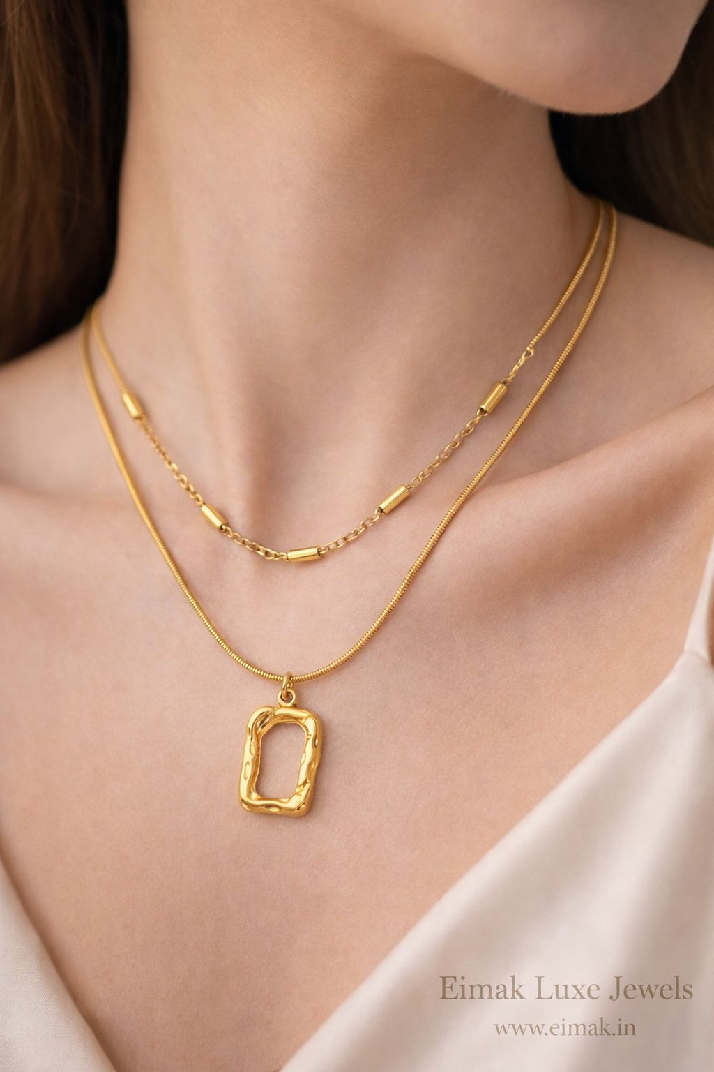 Golden Frame Duo Layer Necklace