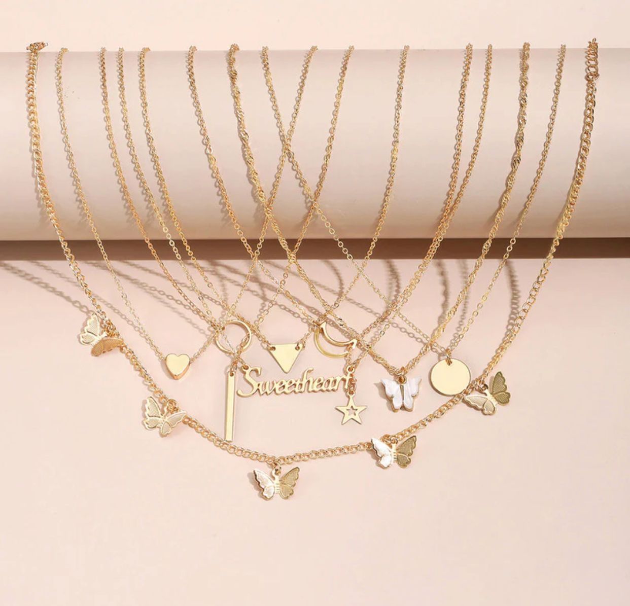 Gold-Plated Gold-Toned Pack of 8 Layered Necklace