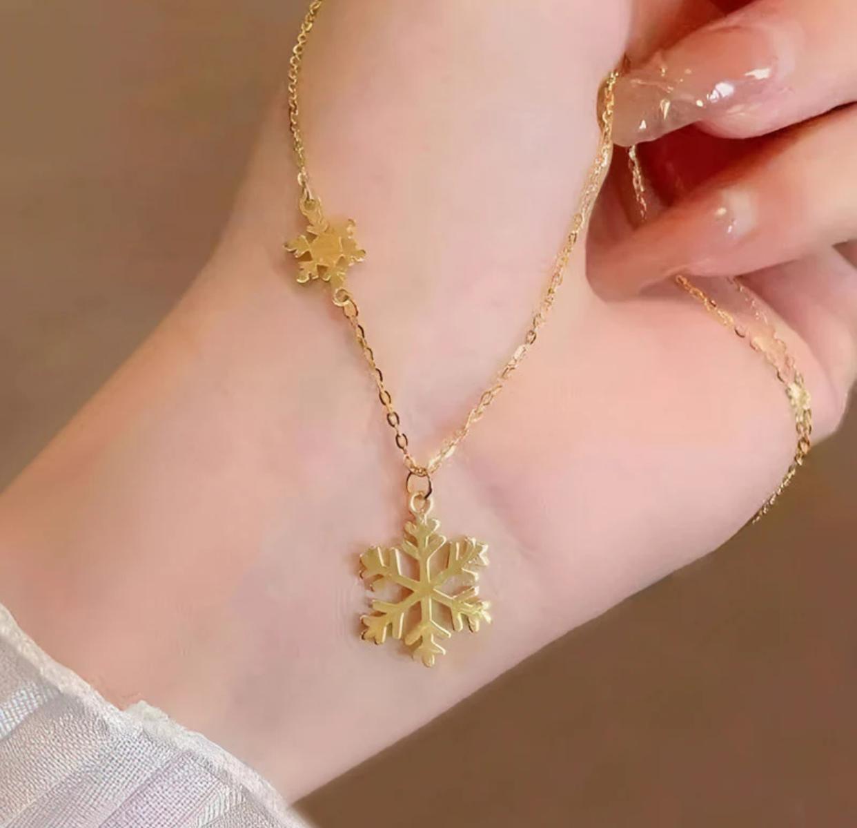 Golden Snowflake Charm Necklace