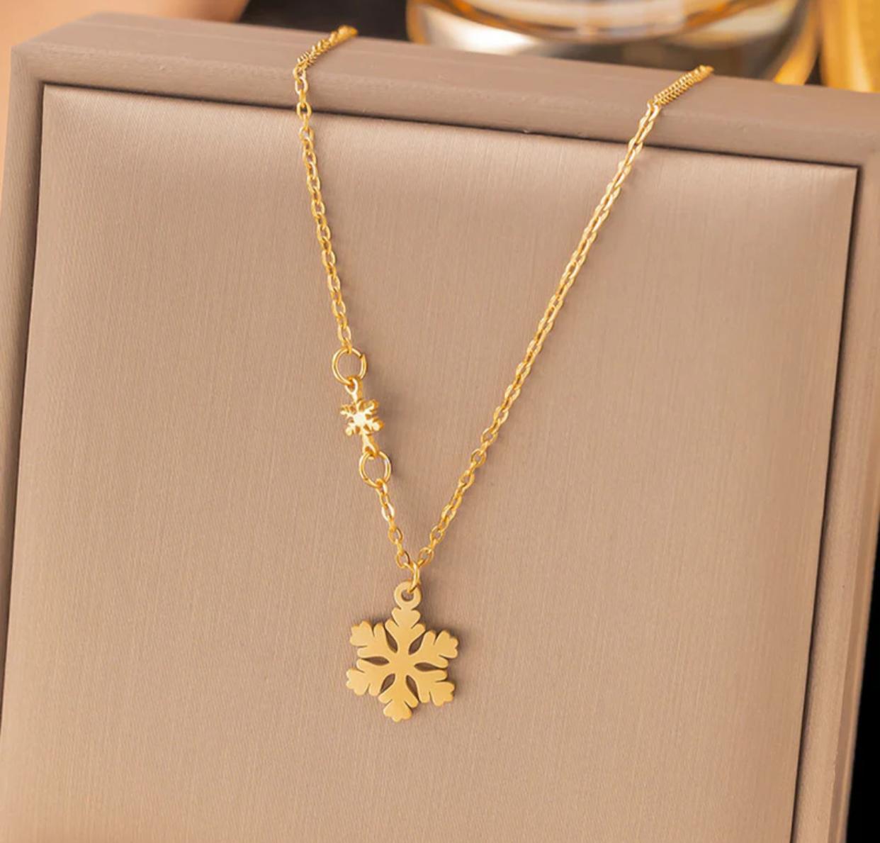 Golden Snowflake Charm Necklace
