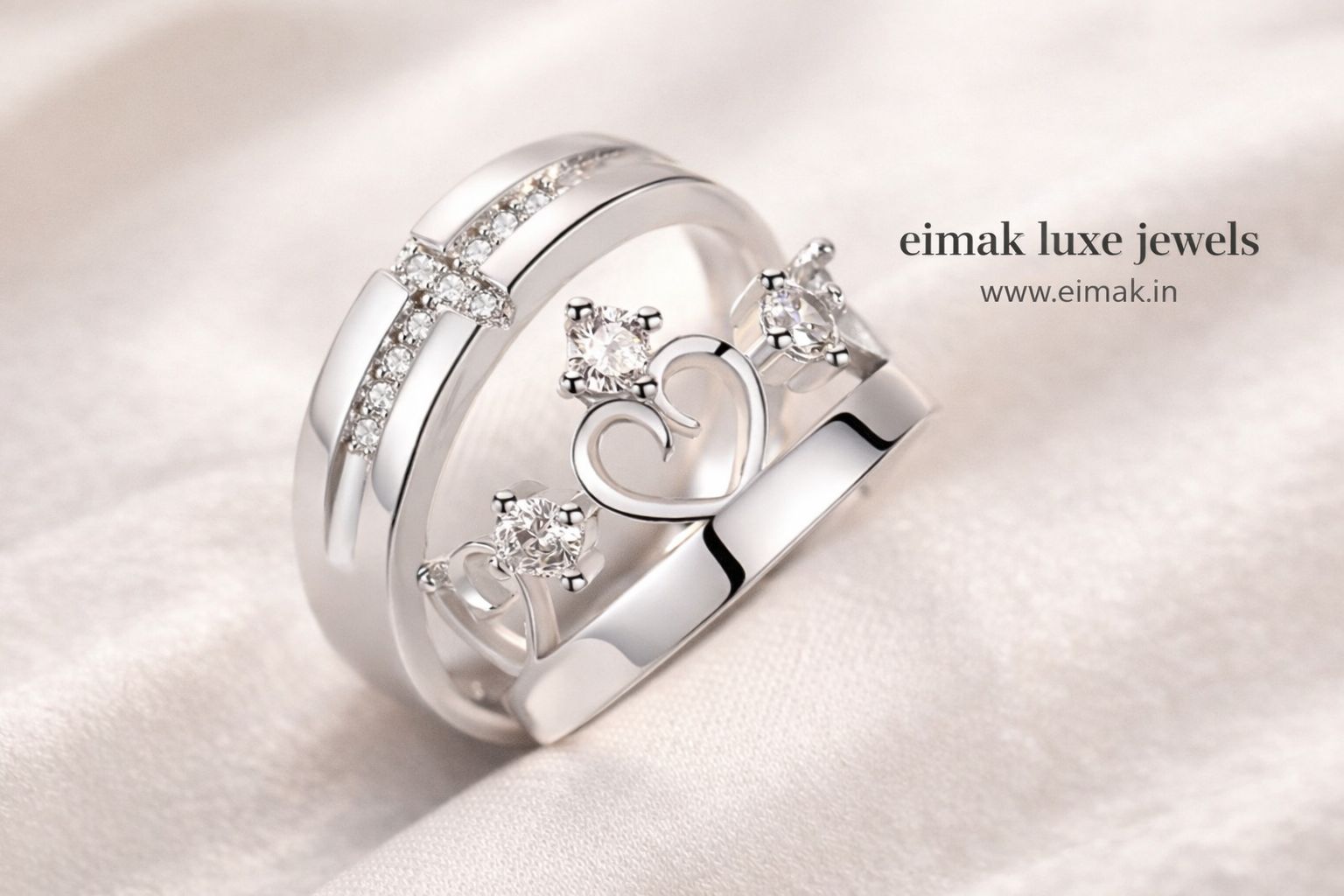 Forever Heart Crown Couple Ring Set
