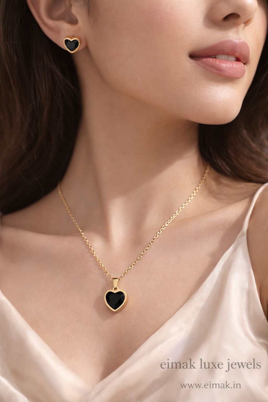 Midnight Heart Charm Necklace & Earring Set