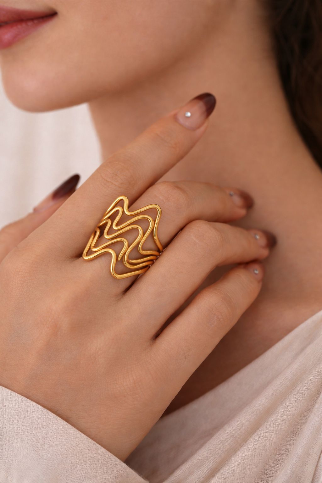 Golden Ripple Statement Ring