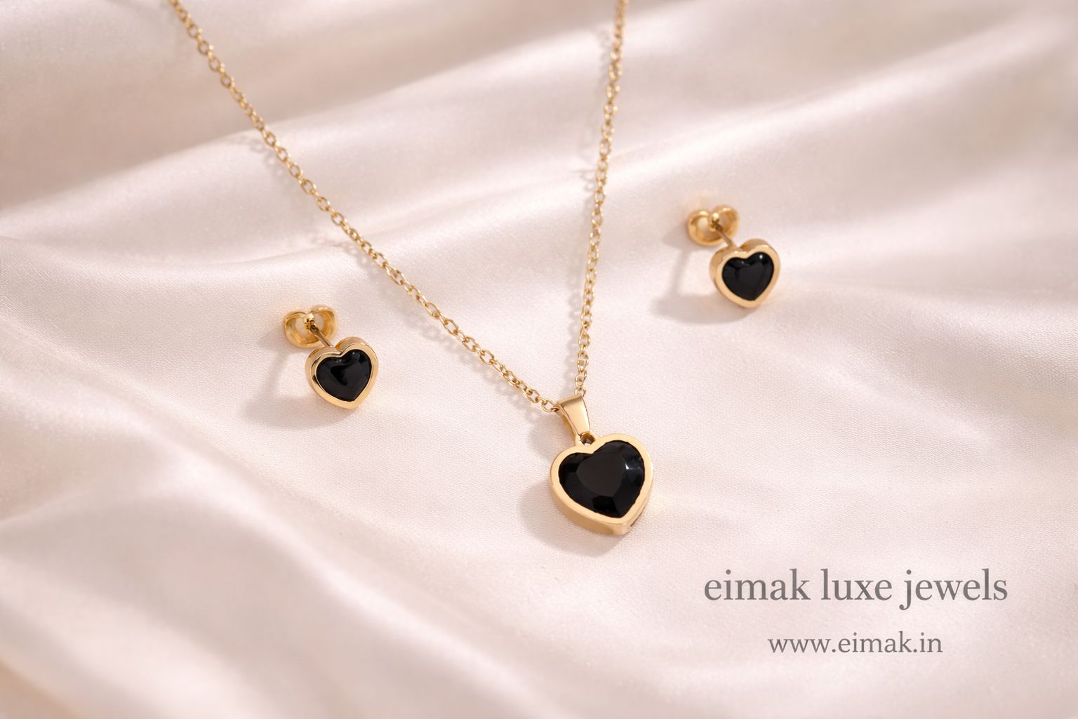 Midnight Heart Charm Necklace & Earring Set