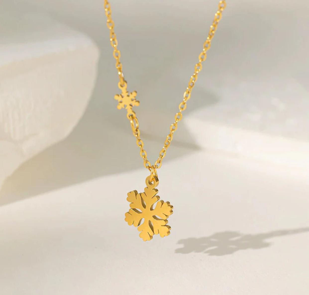 Golden Snowflake Charm Necklace