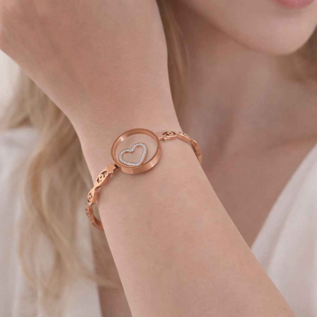 crystal heart charm bangle