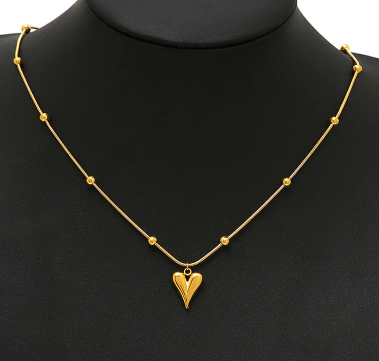 Golden Heart Beaded Chain Necklace