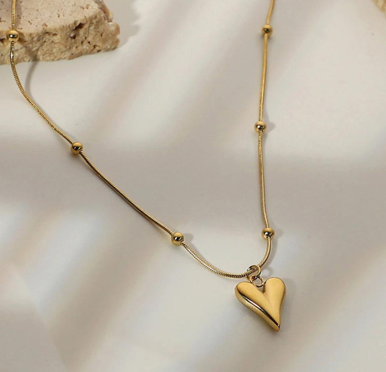 Golden Heart Beaded Chain Necklace