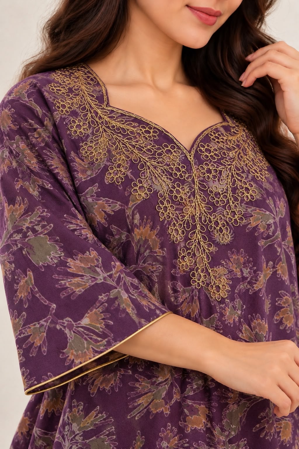 Elegant Purple Printed cording Maxi