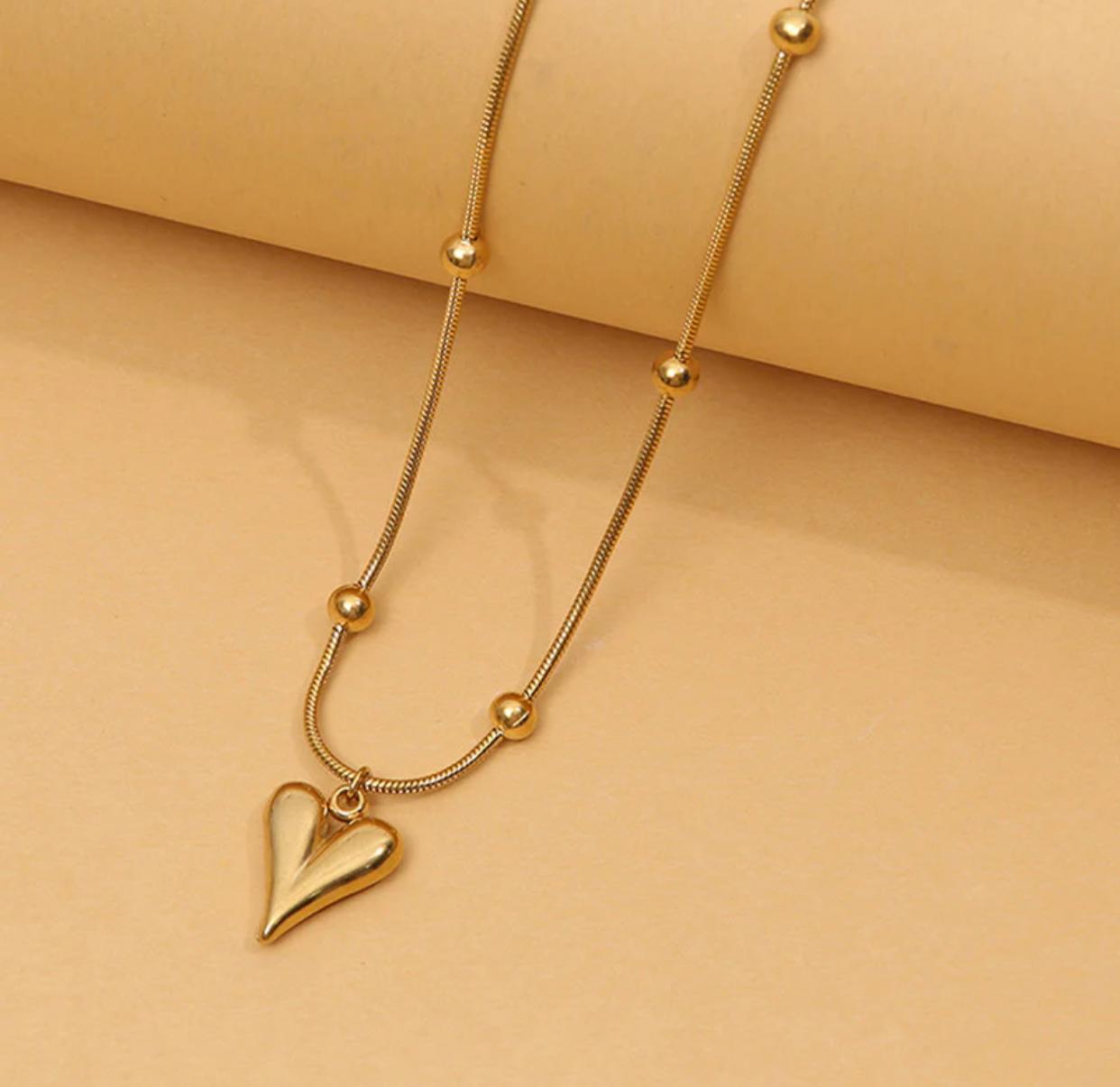 Golden Heart Beaded Chain Necklace