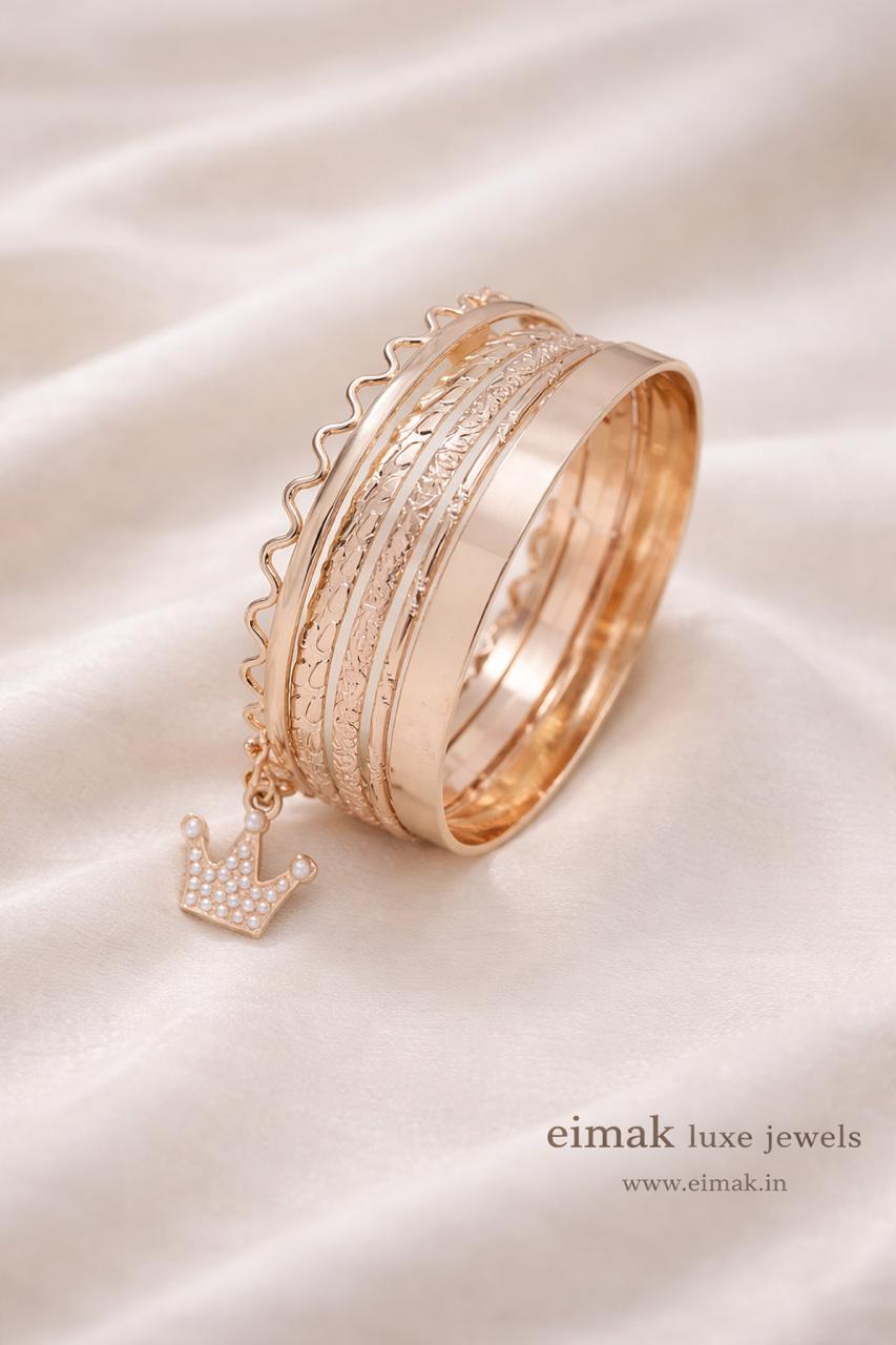 Royal Crown Rose Gold Bangle Set