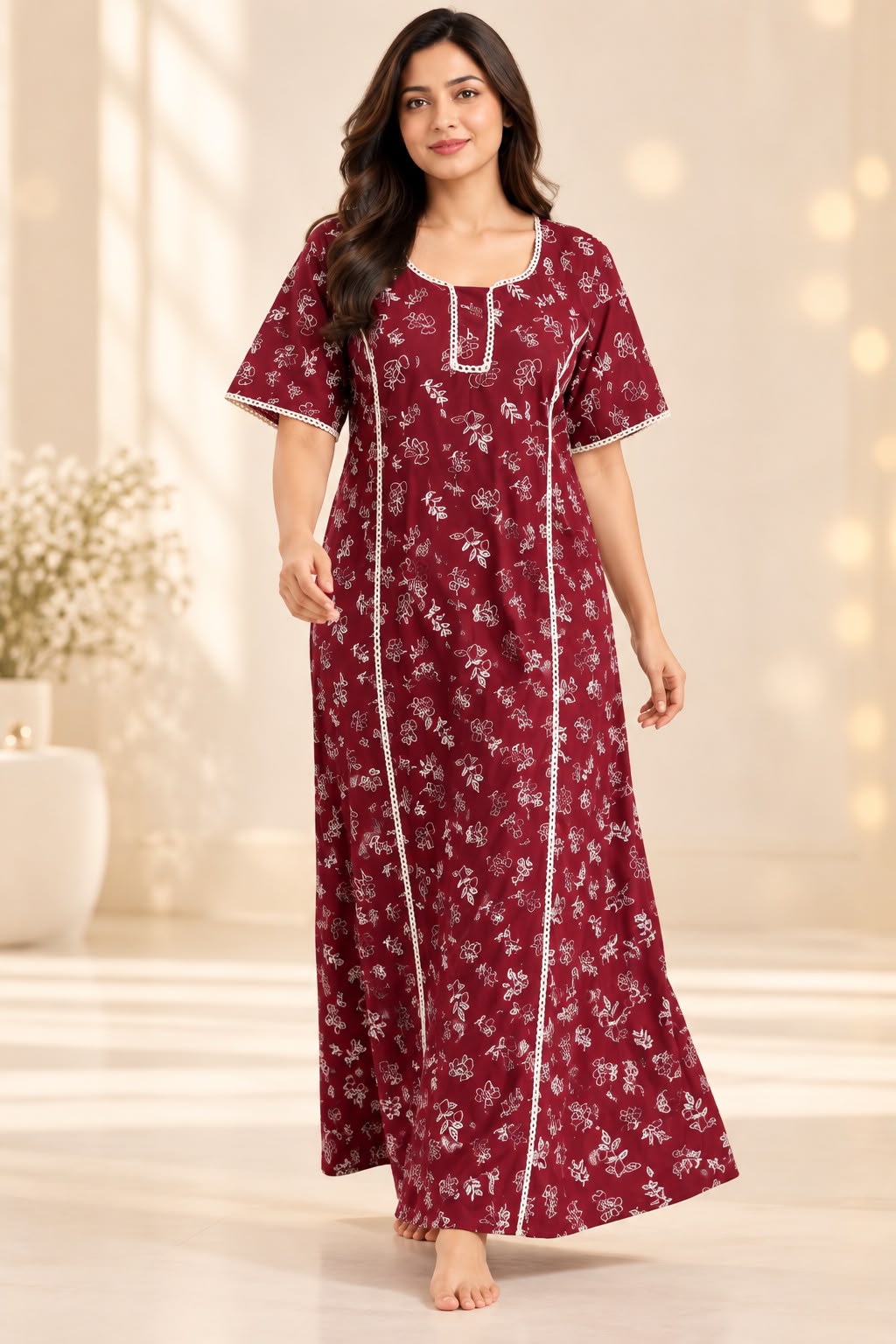 Maroon Floral Printed Maxi