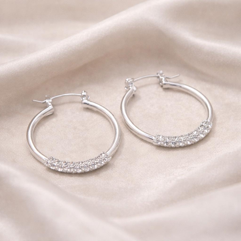 Crystal Halo Silver Hoop Earrings