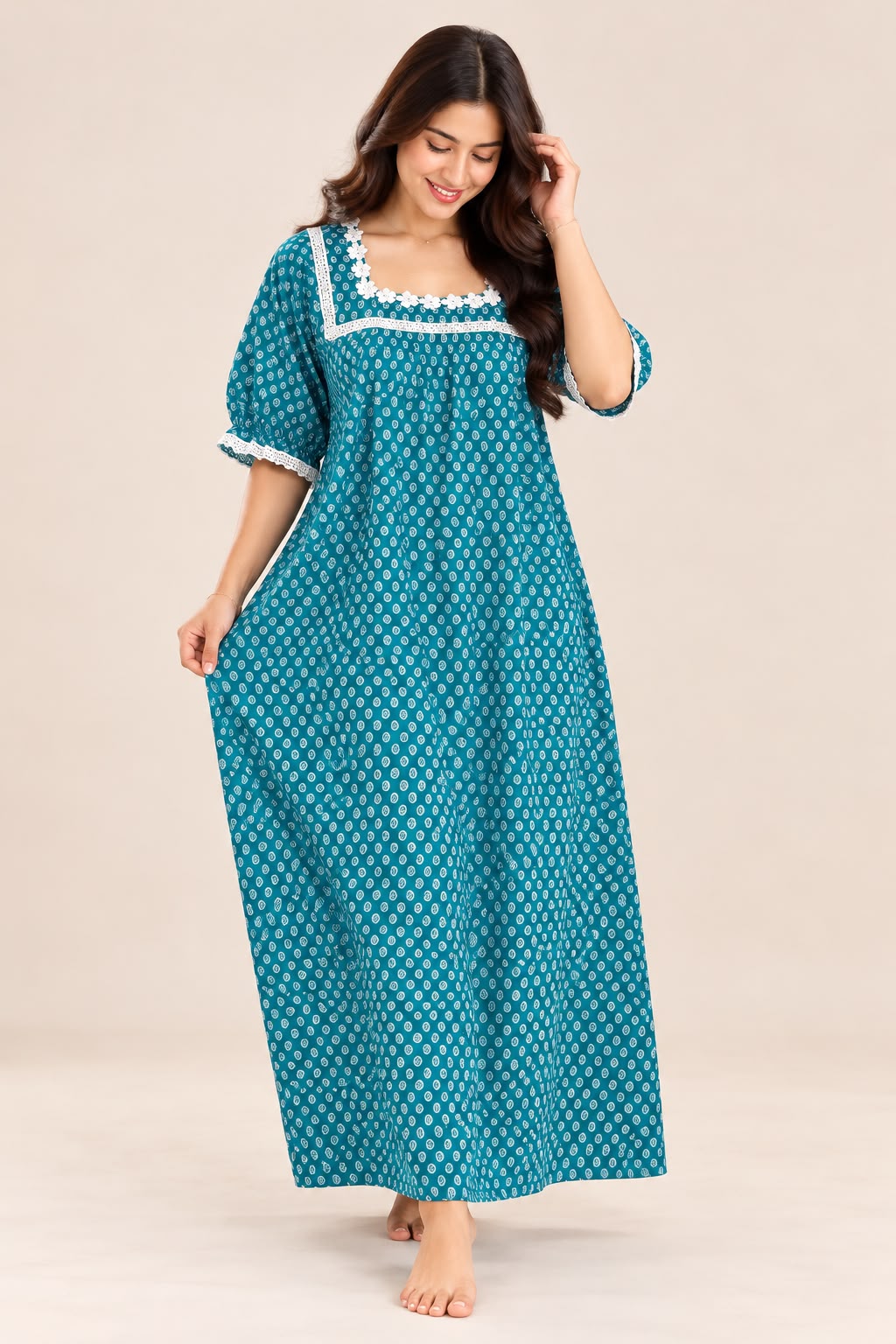 Teal Blue Printed Maxi