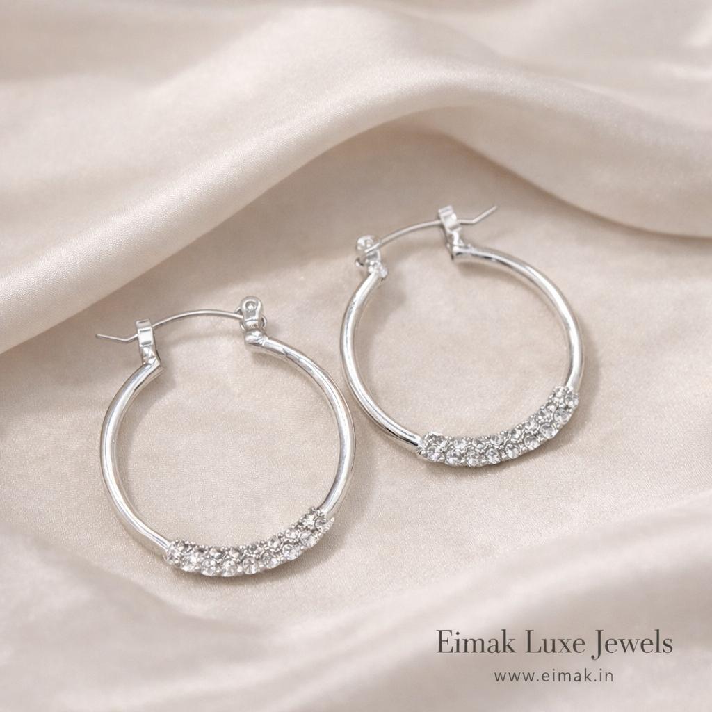 Crystal Halo Silver Hoop Earrings