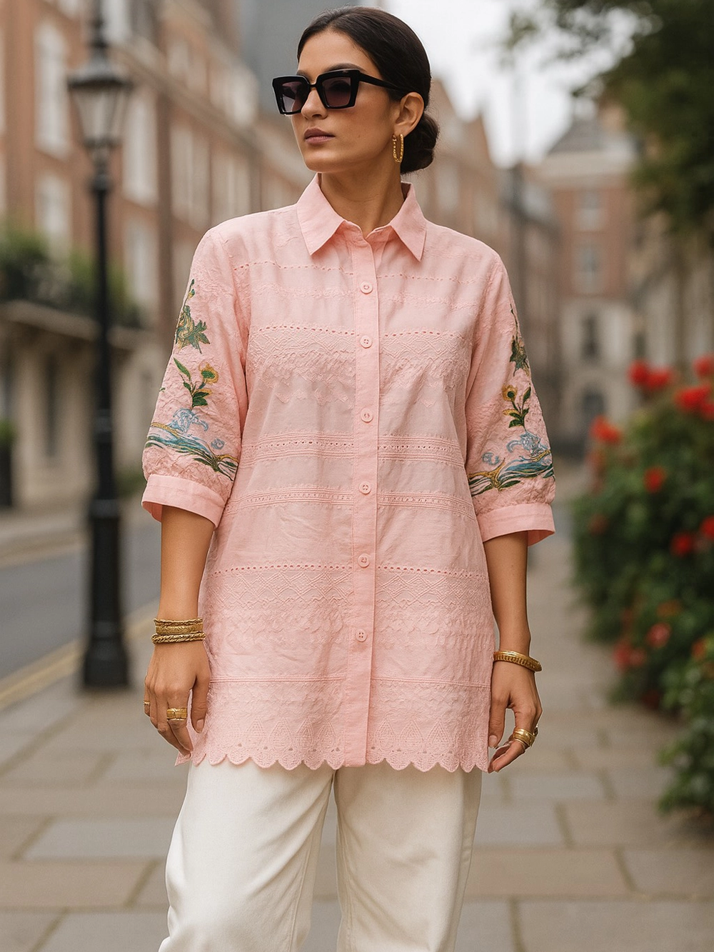 Pastel Pink Embroidered Shirt – Subtle Sophistication