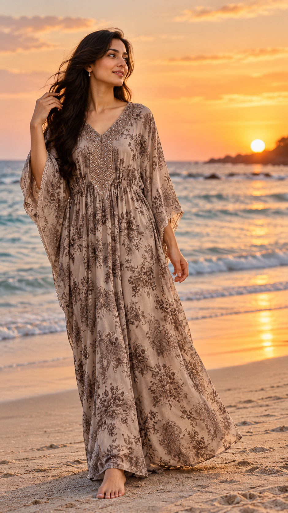 Royal Taupe Paisley Kaftan Maxi