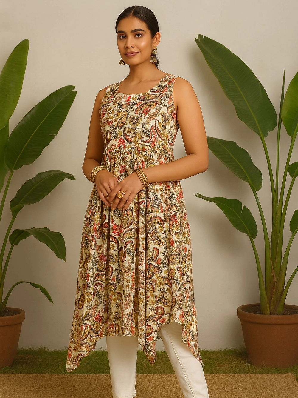Paisley Print Asymmetric Kurta – A Modern Ethnic Twist