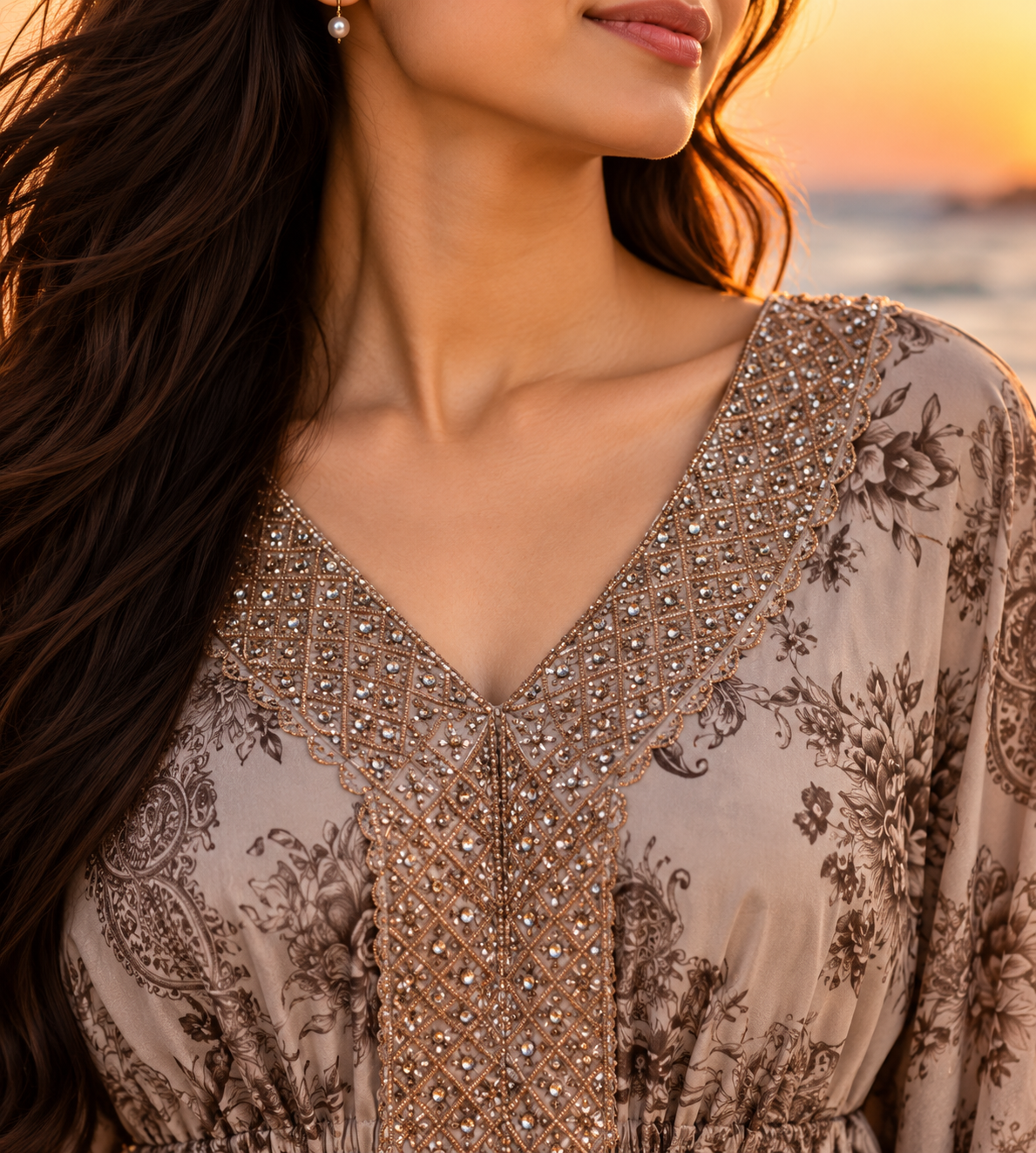 Royal Taupe Paisley Kaftan Maxi
