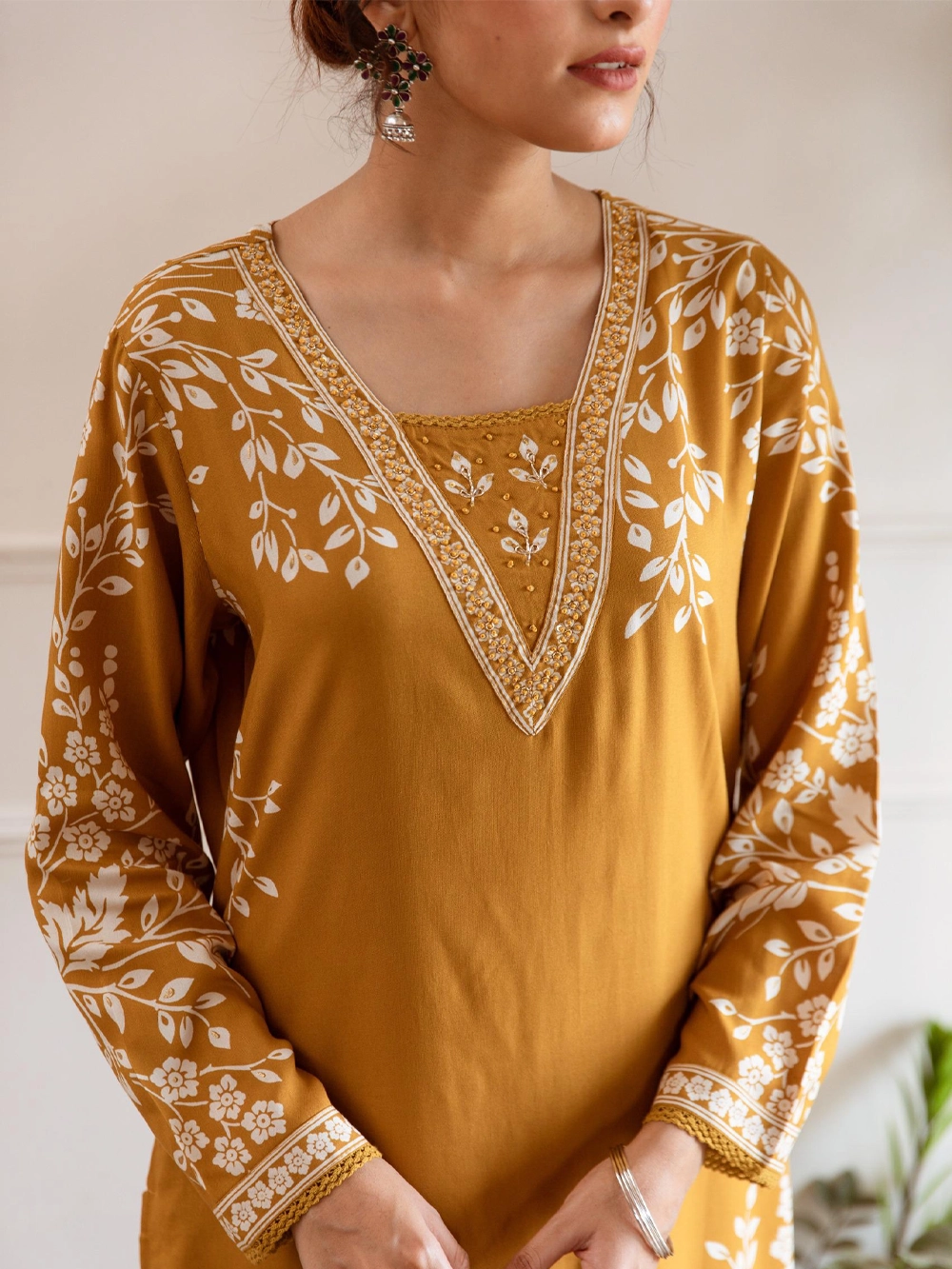 Mustard Yellow Floral Printed Kurta with Palazzo – Elegant Everyday Set