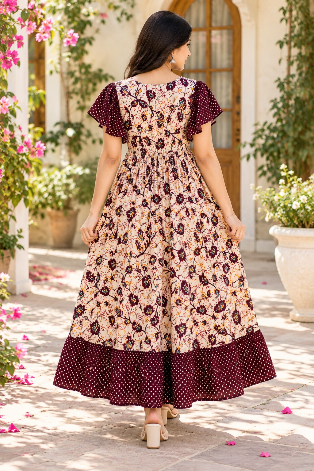 Maroon Blossom Floral Maxi