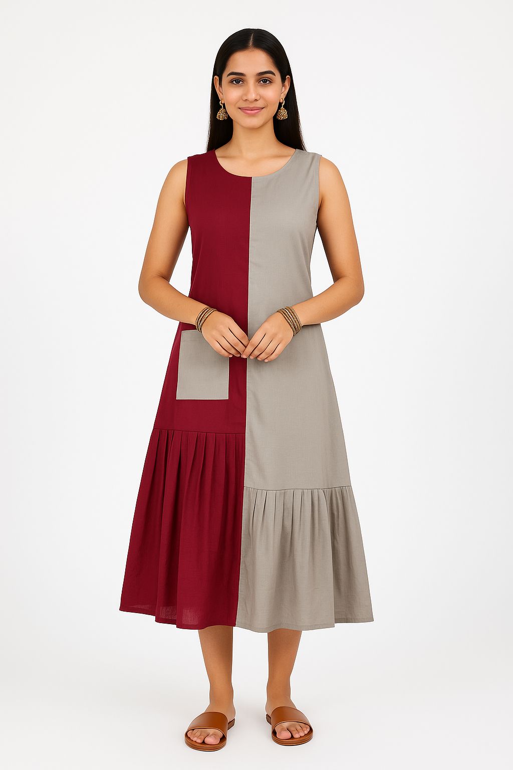 Maroon and Grey with gathered panels