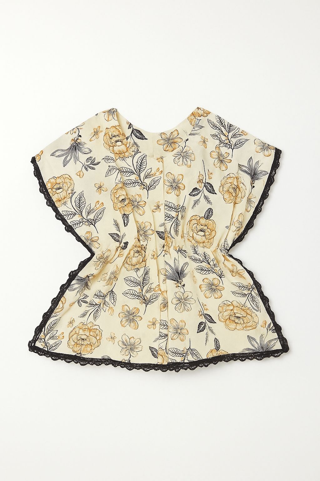 Yellow Floral Cotton Baby Dress with Black Lace Trim
