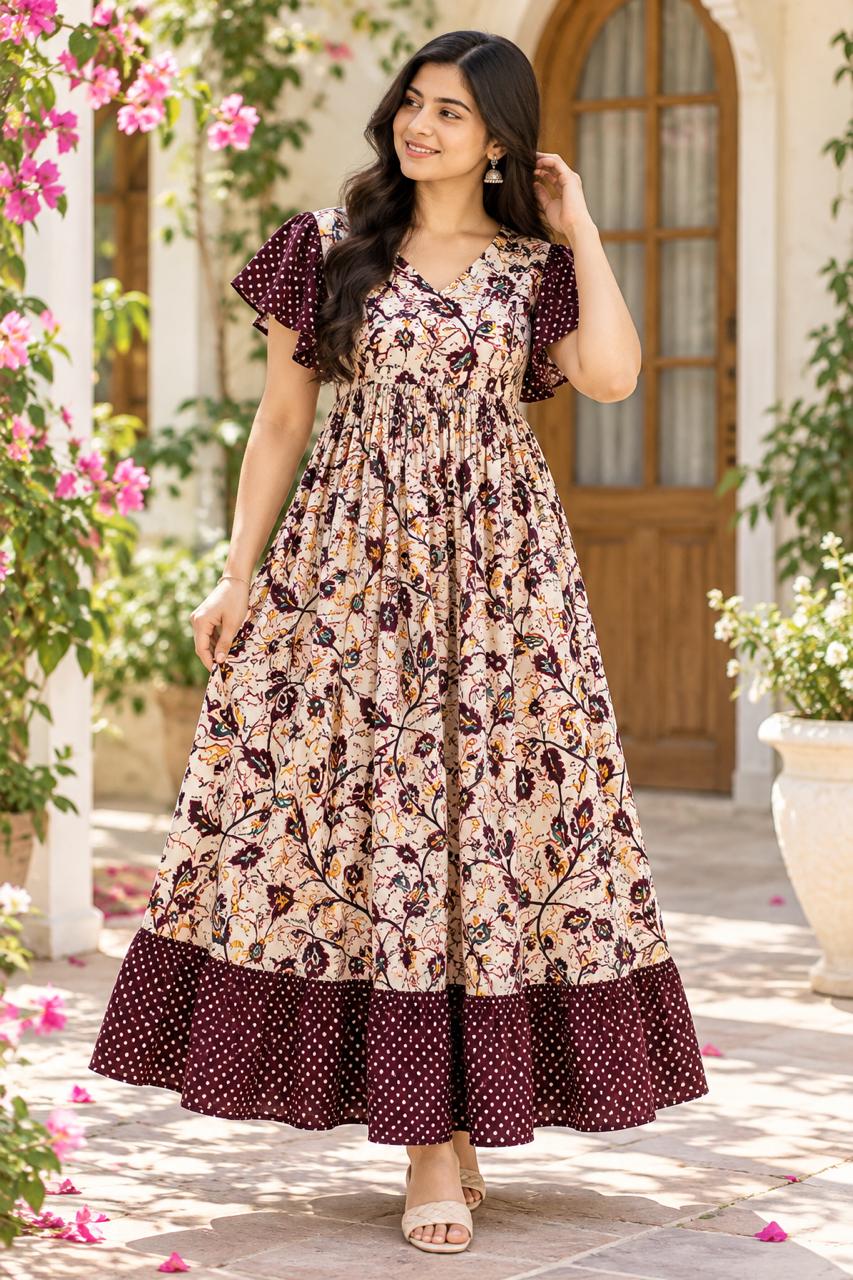 Maroon Blossom Floral Maxi