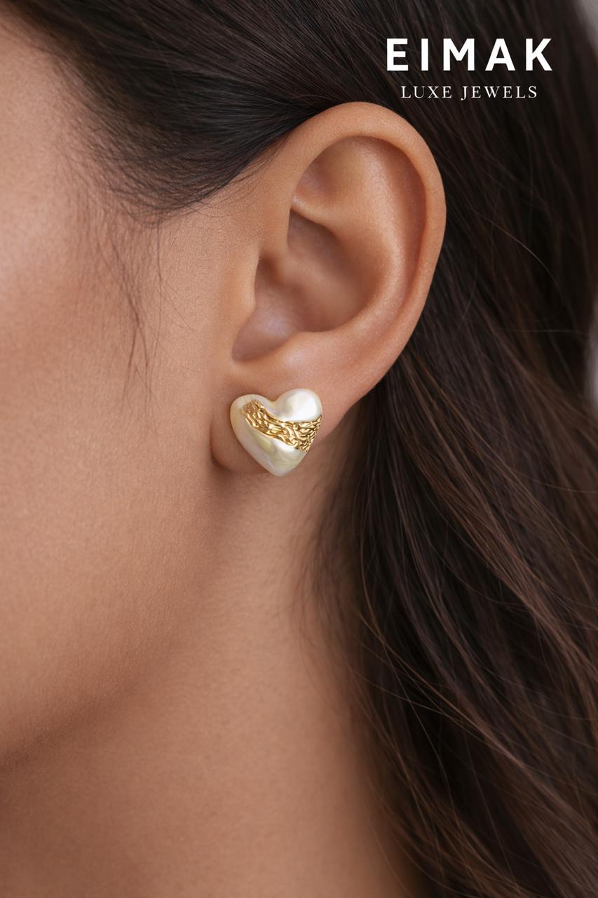 Luna Heart Pearl Stud Earrings