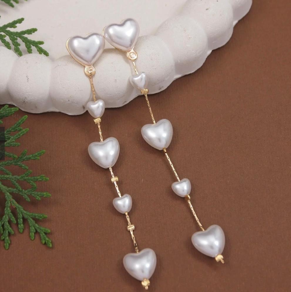 Pearl Heart Drop Earrings